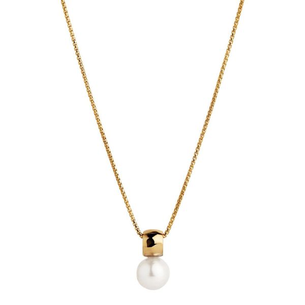 Najo - Freshwater white pearl pendant of gold plated silver chain