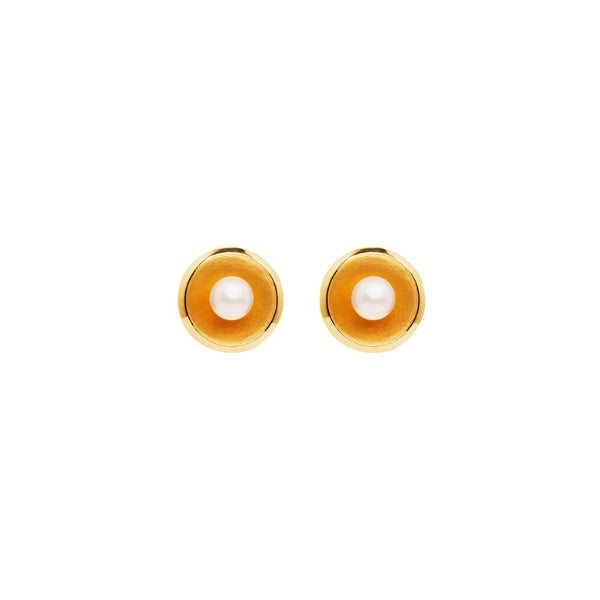 Najo - Capri concave stud earrings with white pearl in gold plated sterling silver