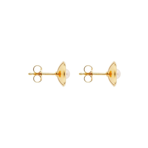 Najo - capri concave stud earrings with white pearl in gold plated sterling silver