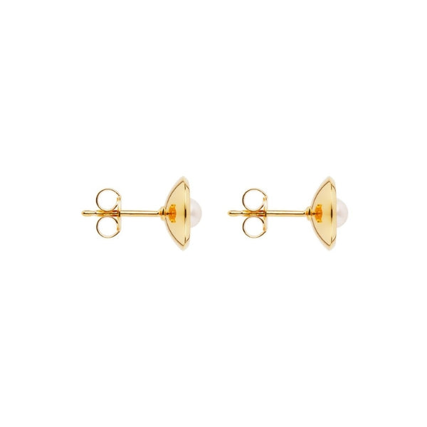 Najo - Capri concave stud earrings with white pearl in gold plated sterling silver