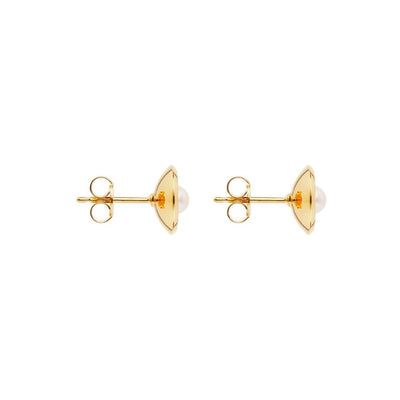 Najo - Capri concave stud earrings with white pearl in gold plated sterling silver