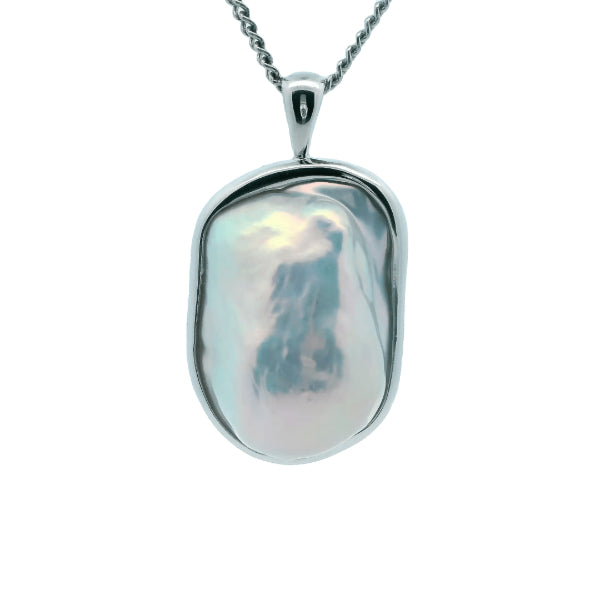 Silver/grey baroque freshwater pearl pendant in sterling silver frame