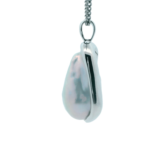 Silver/grey baroque freshwater pearl pendant in sterling silver frame