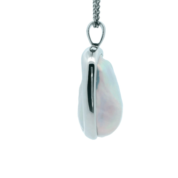Silver/grey baroque freshwater pearl pendant in sterling silver frame