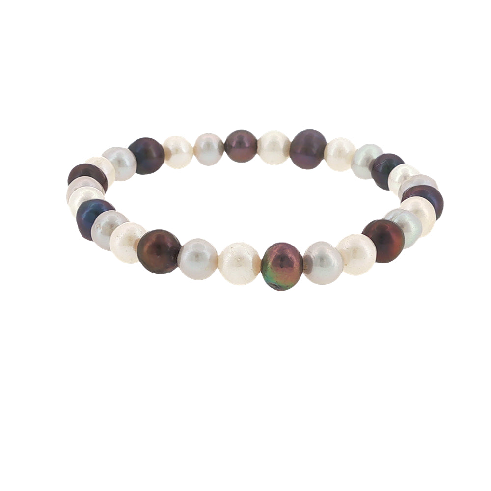 White and grey potato freshwater pearl elastic bracelet 6-7mm