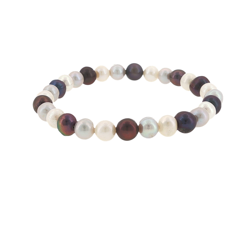 White and grey potato freshwater pearl elastic bracelet 6-7mm