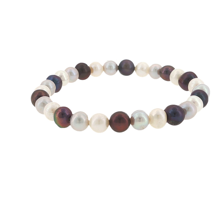 White and grey potato freshwater pearl elastic bracelet 6-7mm