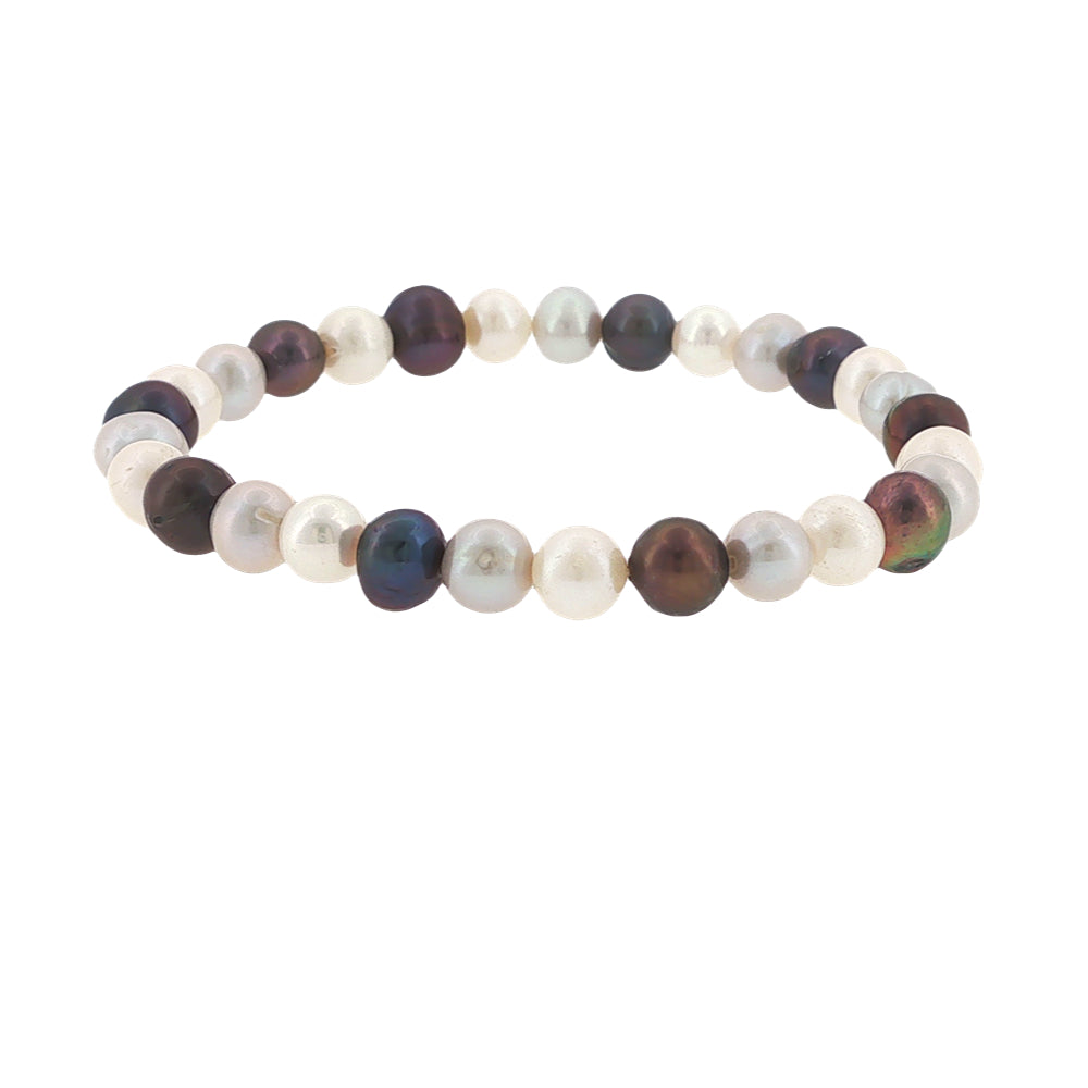 White and grey potato freshwater pearl elastic bracelet 6-7mm