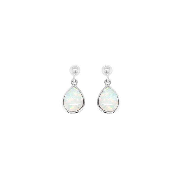 White synthetic opal teardrop earrings in sterling silver