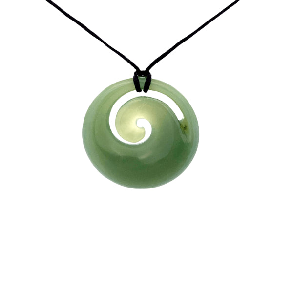 NZ pounamu greenstone koru circle necklace on slider cord