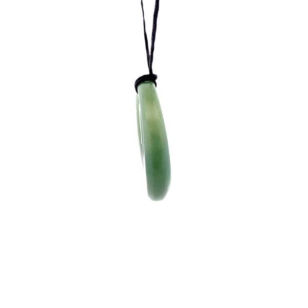 NZ pounamu greenstone koru circle necklace on slider cord
