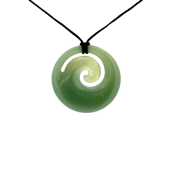 NZ pounamu greenstone koru circle necklace on slider cord
