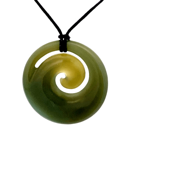 NZ pounamu greenstone koru circle necklace on slider cord