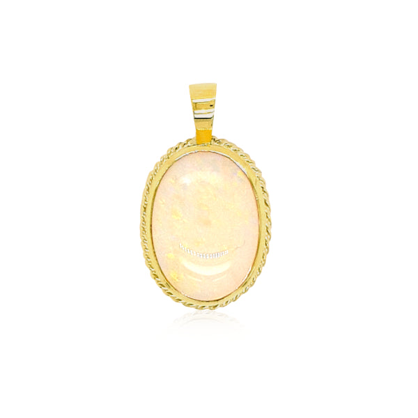 Rope edged oval australian opal pendant in 9ct yellow gold
