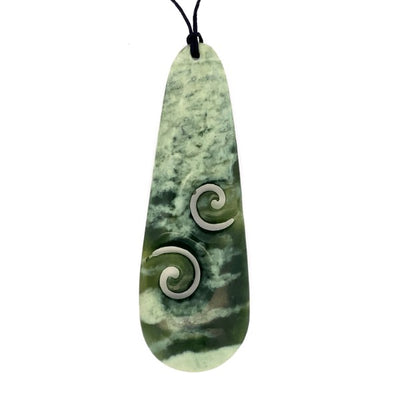 NZ pounamu greenstone drop necklace with double koru