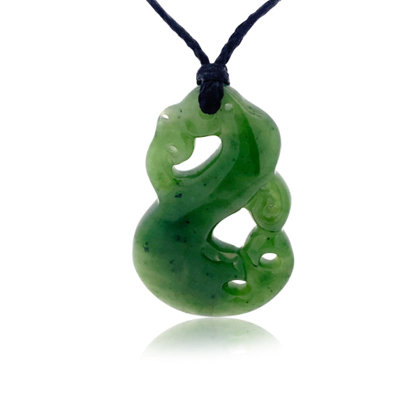 NZ pounamu greenstone manaia necklace on plaited slider cord