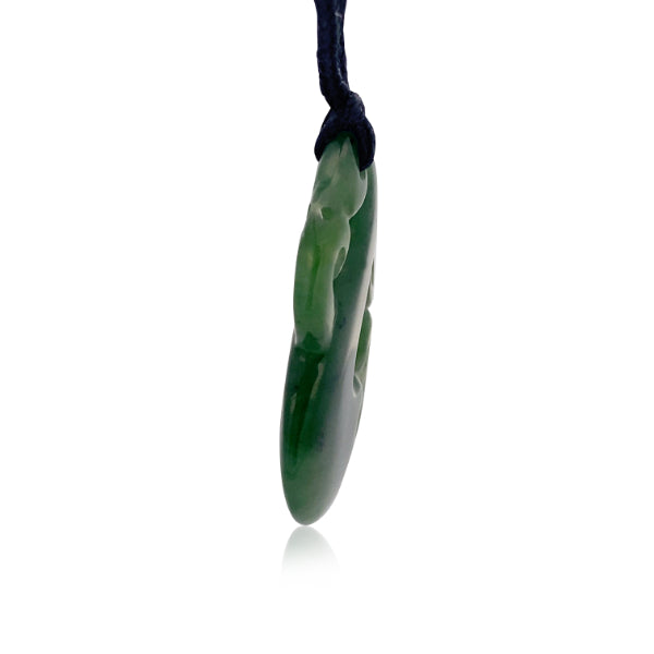NZ pounamu greenstone manaia necklace on plaited slider cord