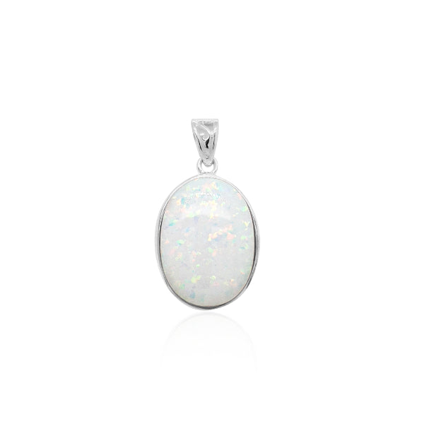 Oval synthetic opal pendant in sterling silver