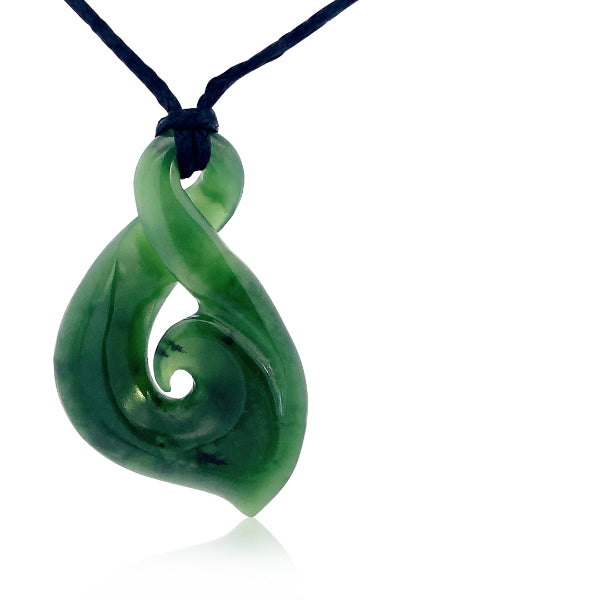 NZ pounamu greenstone pikorua with koru necklace