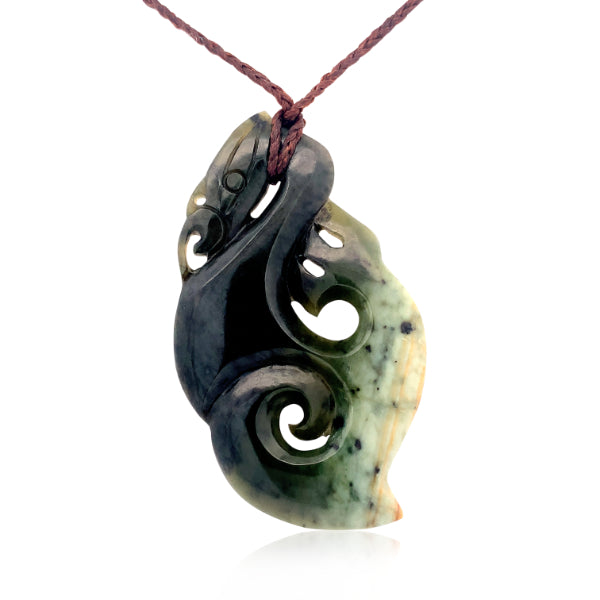 NZ pounamu greenstone manaia with koru necklace