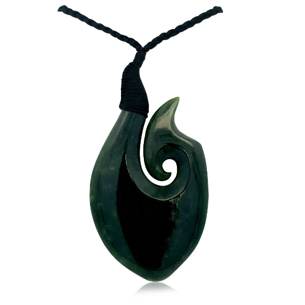 NZ pounamu greenstone hook with koru necklace