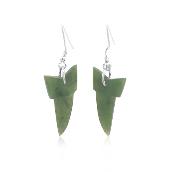 International greenstone shark tooth earrings on sterling silver hooks