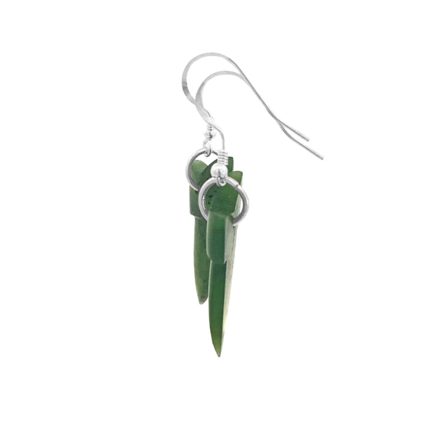 International greenstone shark tooth earrings on sterling silver hooks