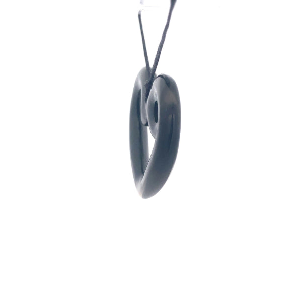 NZ pounamu greenstone heart with koru necklace on slider cord