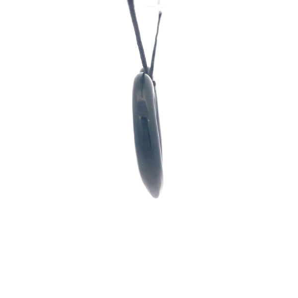 NZ pounamu greenstone heart with koru necklace on slider cord