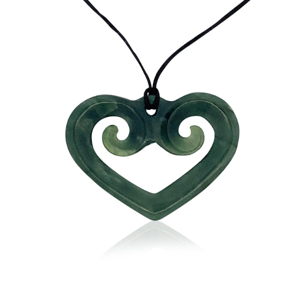 NZ pounamu greenstone double koru heart necklace
