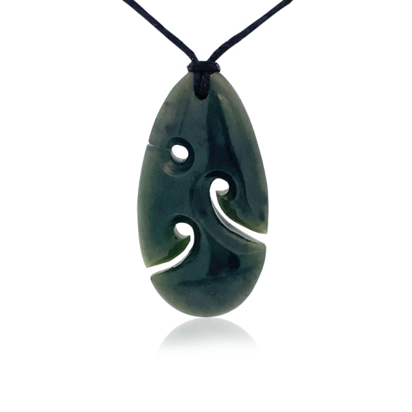 International greenstone teardrop with koru necklace