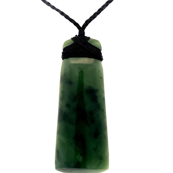 NZ pounamu greenstone wrapped toki necklace on plaited slider cord