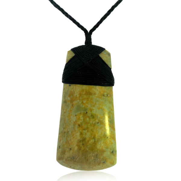 NZ pounamu greenstone toki necklace on plaited slider cord