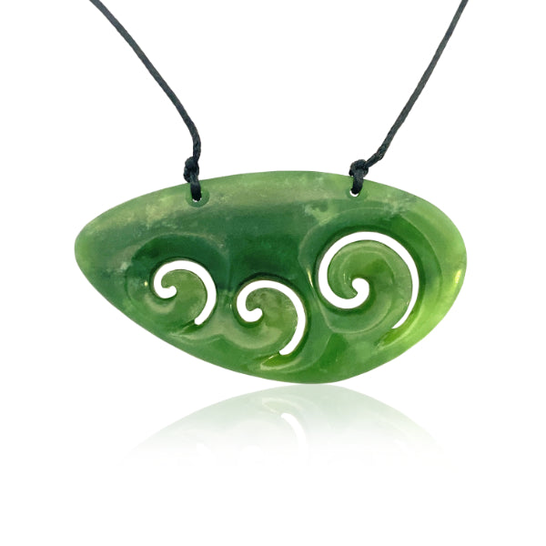 NZ pounamu greenstone triple koru necklace