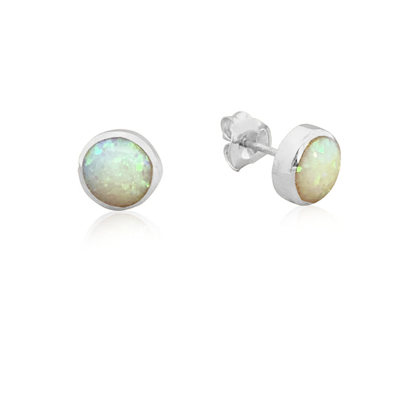 Synthetic opal rubover earrings in sterling silver