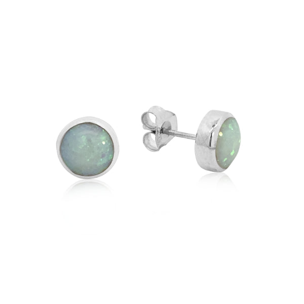 Synthetic opal rubover earrings in sterling silver