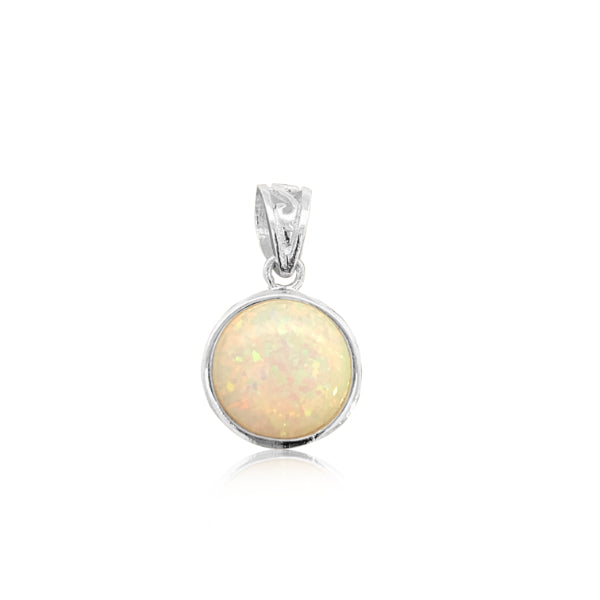 Round rubover opal pendant in strerling silver