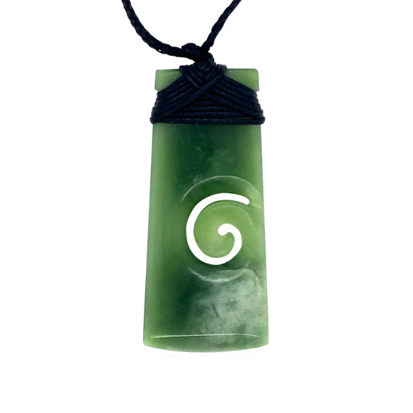 NZ pounamu greenstone toki necklace with koru cutout