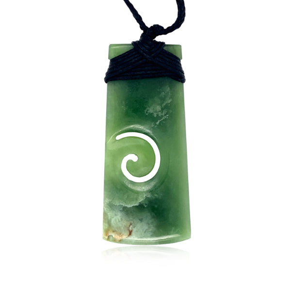 NZ pounamu greenstone toki necklace with koru cutout