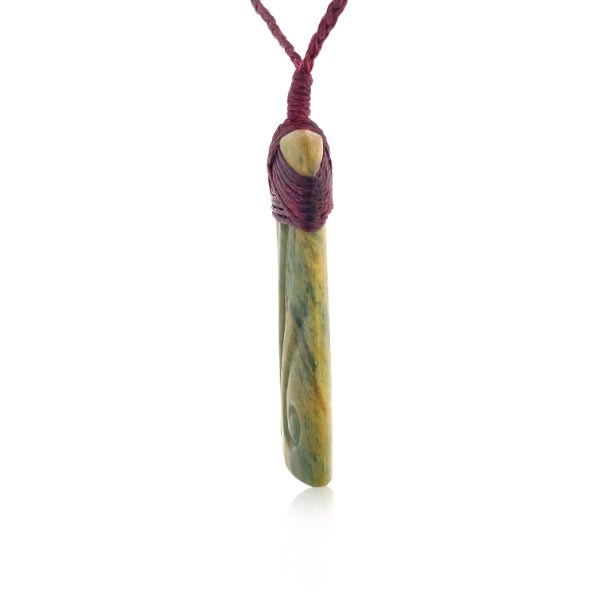 NZ pounamu greenstone matt toki carved with koru necklace