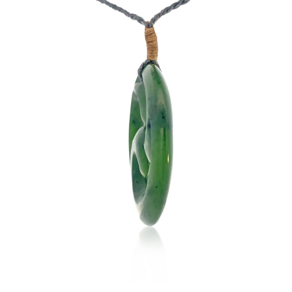 NZ pounamu greenstone circle with triple koru necklace