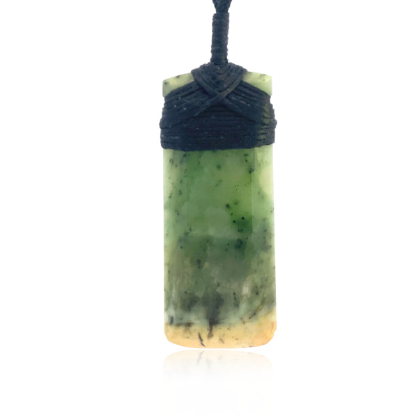 NZ pounamu greenstone flower jade tipped toki necklace