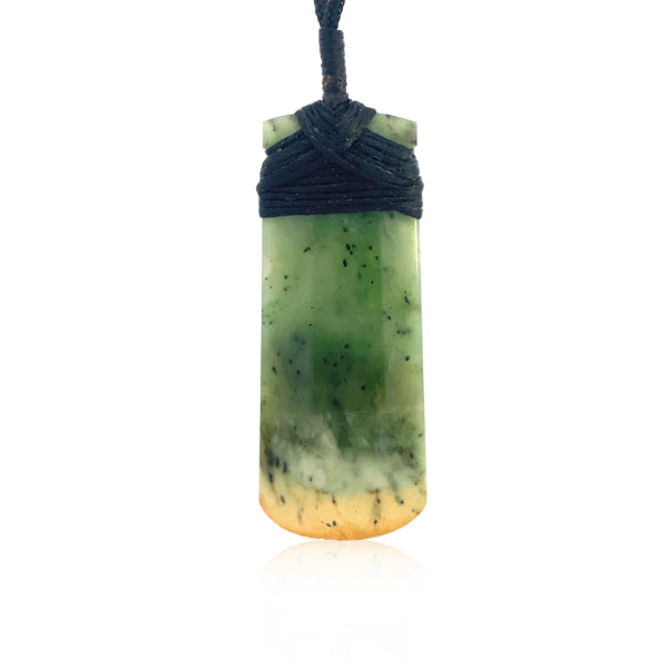NZ pounamu greenstone flower jade tipped toki necklace