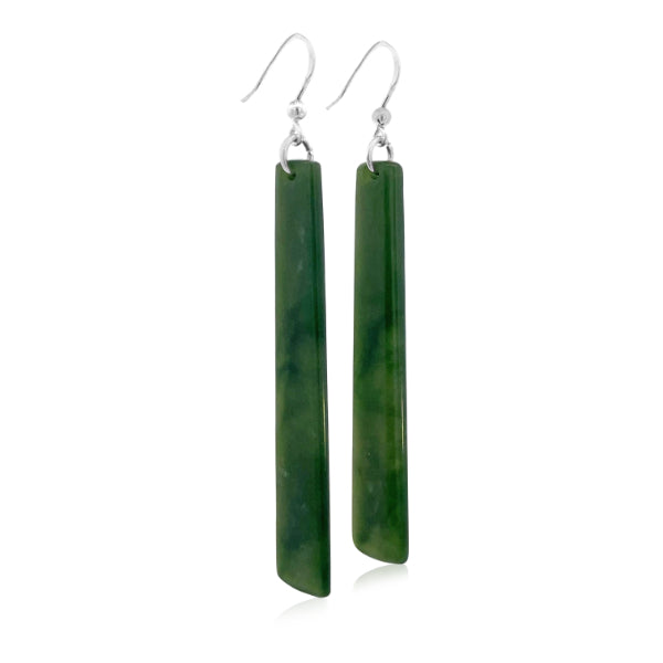 NZ pounamu greenstone flat pole drop earrings on sterling silver hooks