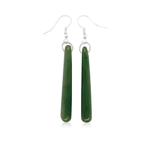 NZ pounamu greenstone pole drop earrings on silver hooks