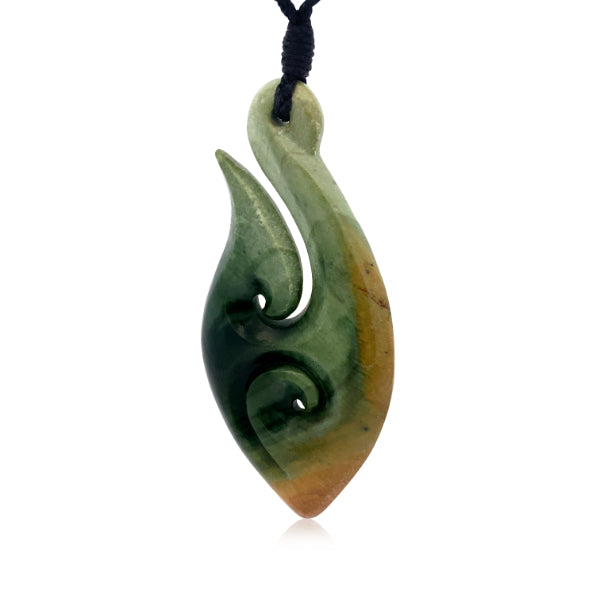 NZ pounamu greenstone flower jade hook necklace with koru