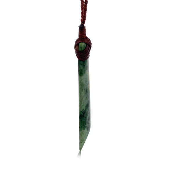 NZ pounamu greenstone angled toki necklace