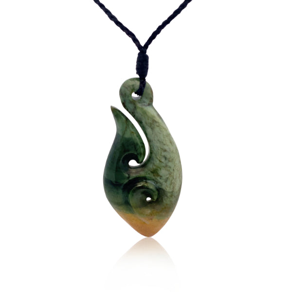 NZ pounamu greenstone flower jade hook necklace
