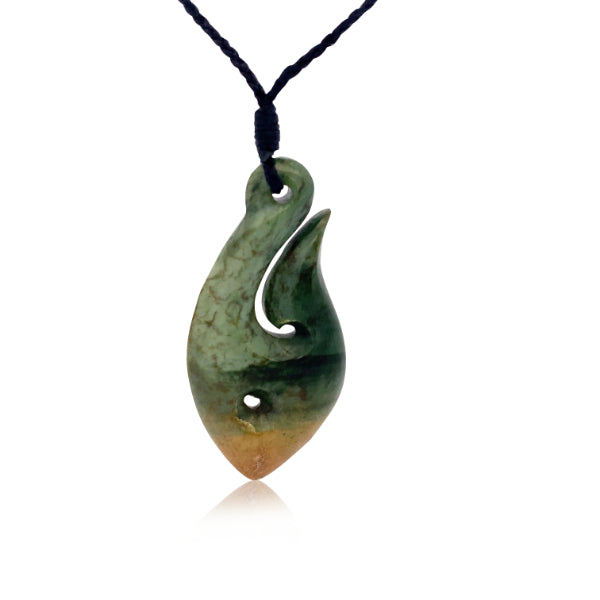 NZ pounamu greenstone flower jade hook necklace