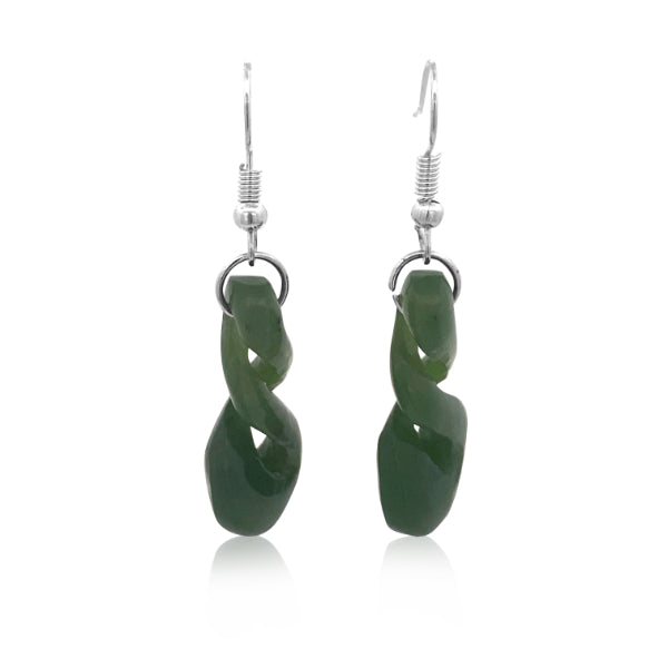 NZ pounamu greenstone triple twist drop earrings on sterling silver hooks